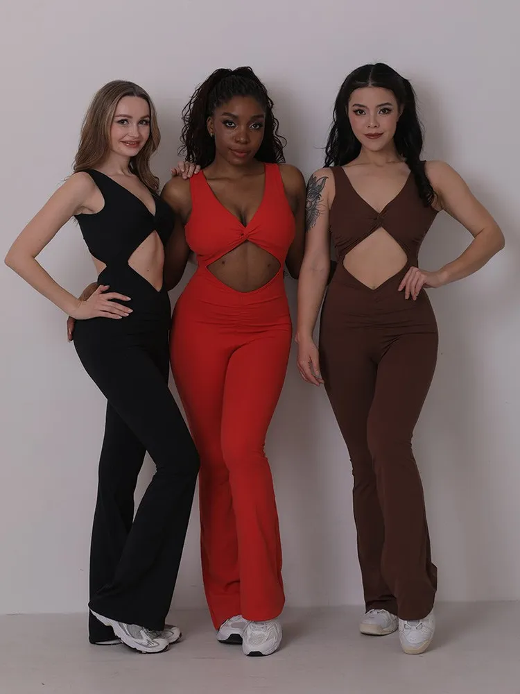 

Litwear Original Design Sexy Knot Hollow One-Piece Flared Pants High Waist Slimming Chest Pad Long Leggings Lyocell Spandex