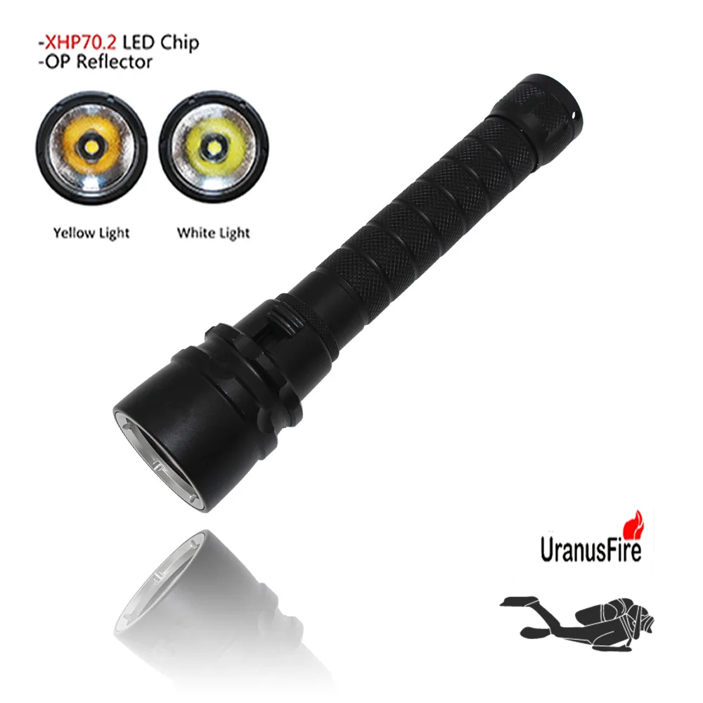 XHP70 LED Yellow/White Light 4000 Lumens Diving Flashlight 18650 Torch Underwater 100M xhp70.2 spearfishing led diving lamp