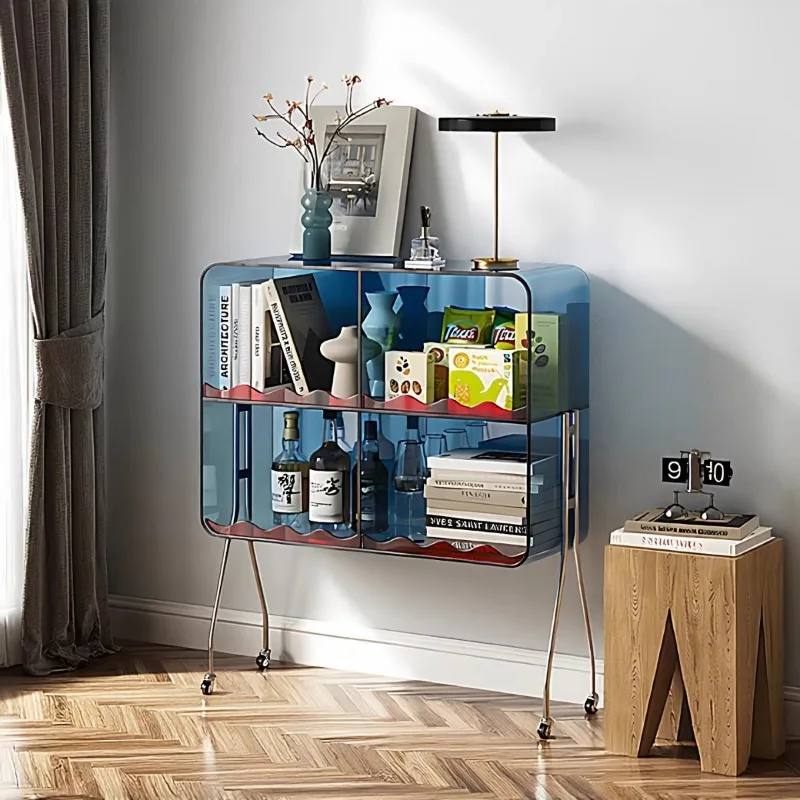 Acrylic light luxury mobile trolley living room coffee table home retro corner table floor