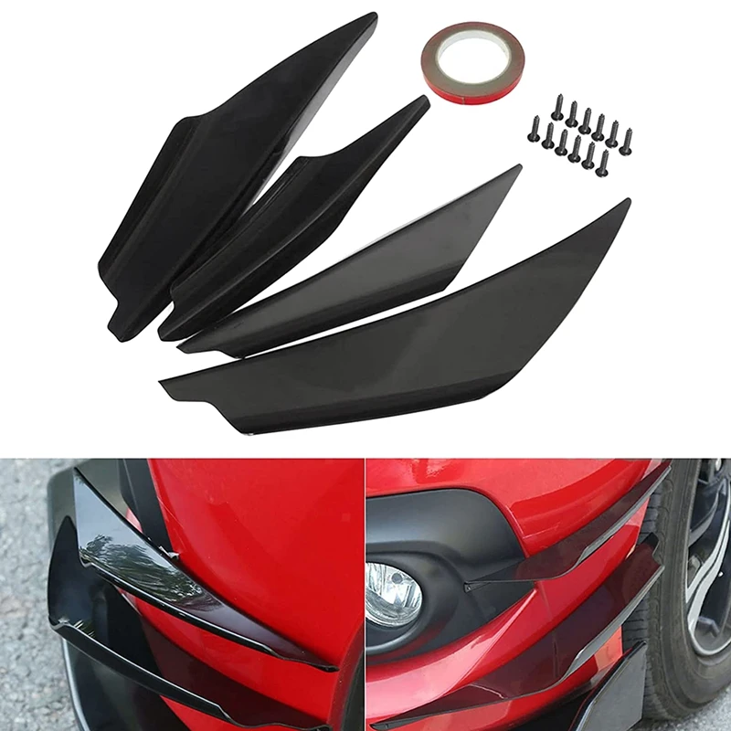 4Pcs/Set Diffuser Shark Fin Kit For Car Spoiler Wing Front Bumper Side Canards Splitter Fins Universal Black