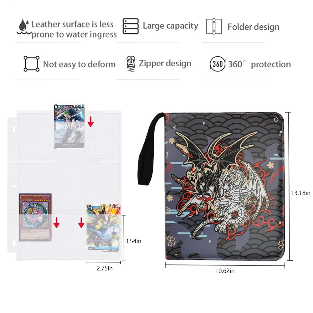 900 Pockets Card For Collecting Game Card Around Anime And Manga Binder Sleeves With Zipper Transparent Page Double Sided Pocket