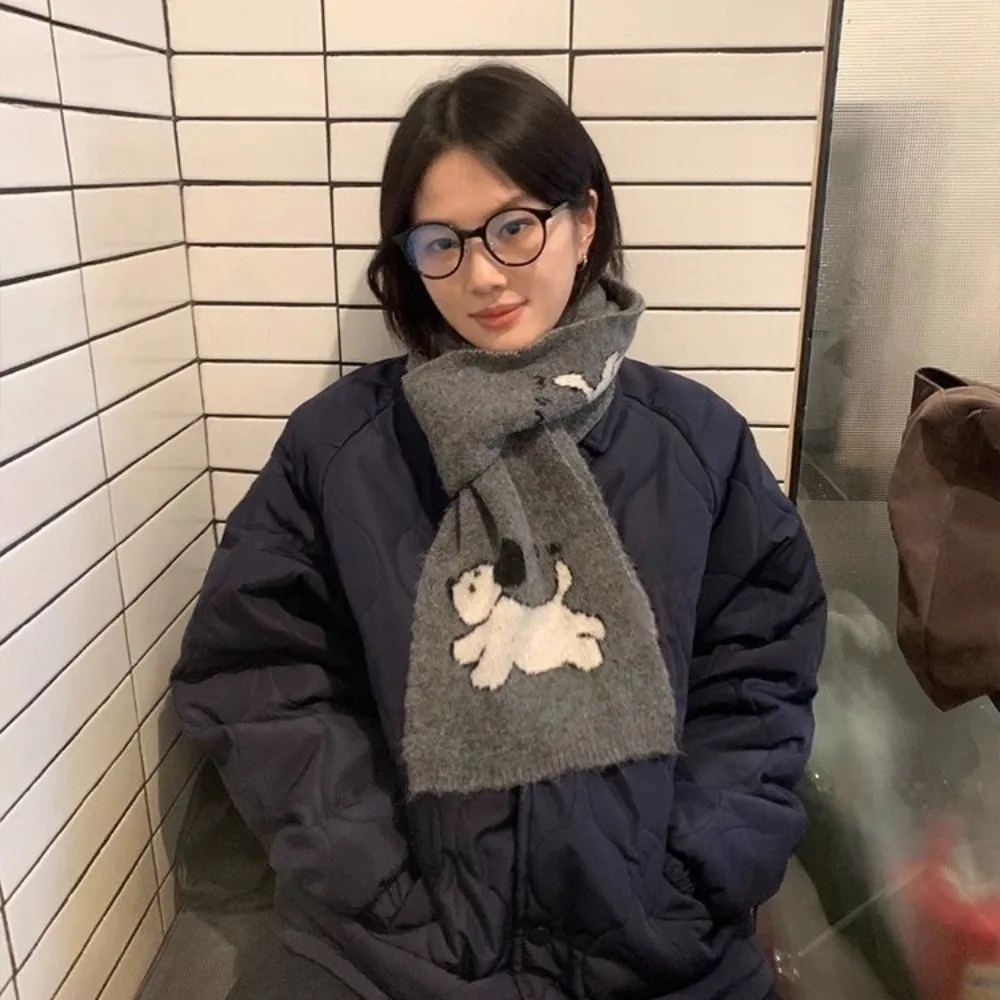 

Trendy Lightweight Puppy Pattern Scarf Korean Style Warm Cashmere Blend Scarf Windproof Cute Knitted Shawl Women/Men