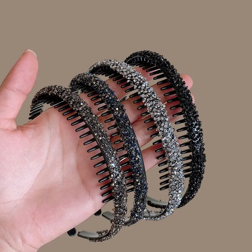 

Vintage Plastic Rhinestone Headband Make Up Face Wash Hairband with Toothed Korean Style Diamond Hair Hoop Female