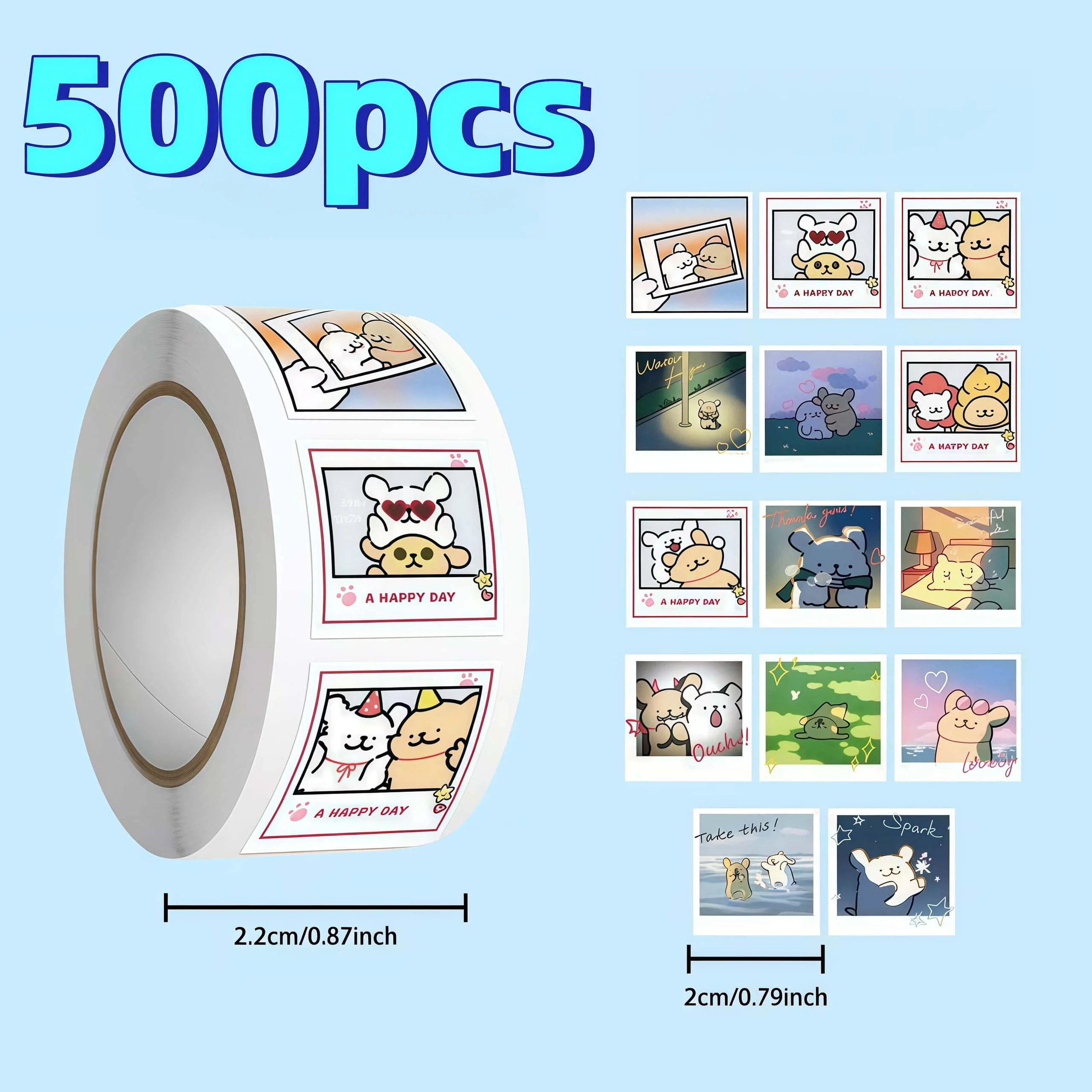 500Pcs Polaroid-Style Cute Cartoon Line Dog Sticker Roll, Adorable Scene Seal Decals for Decor, DIY & Gifts