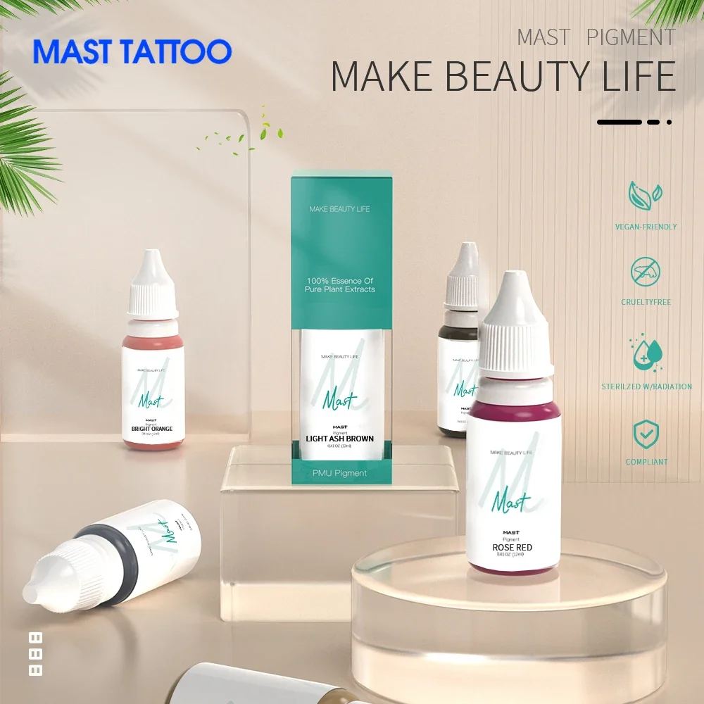 

MAST Tattoo 0,41 унции, растительные чернила SMP для подводки для бровей, пигмент для микроблейдинга, макияжа, перманентный машинный картридж, поставка татуировки 12 мл