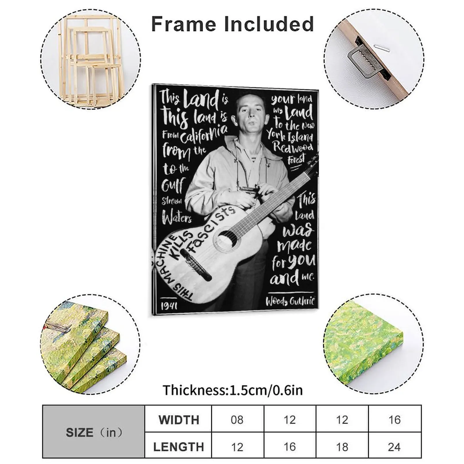 Woody Guthrie - This Machine Kills Fascists Canvas Paintings Wall pub pub Garage Design Garage Decoration Tin sign Posters