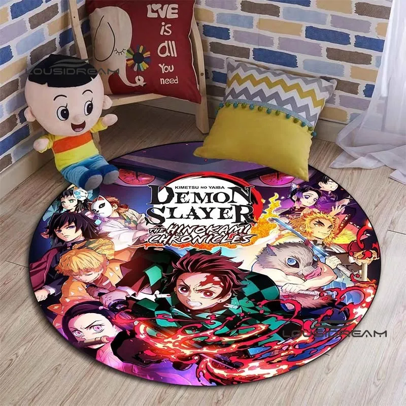 Anime Demon Slayer Carpet, 3D printing Cute Cartoon Round Rug Living Room Bedroom Children Study Room Decoration Round Floor Mat