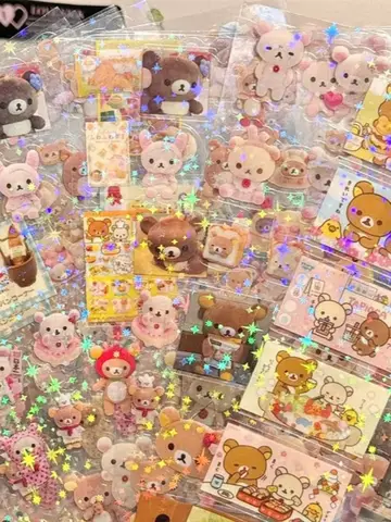 5 hojas de pegatinas de dibujos animados de HelloKitty Rilakkuma, pegatinas láser intermitentes troqueladas de dibujos animados de Anime, decoración de manuales DIY