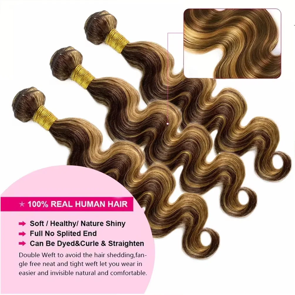 16A Highlight Ombre Body Wave Bundles Human Hair 100% Unprocessed Brazilian Colored 1 3 4 5Pcs Raw Hair Bundles Weave Extensions image 5