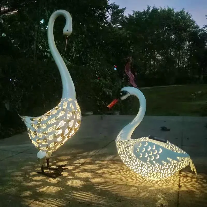 Custom LED Lighted Metal Swan Sculpture Set for Home & Commercial Outdoor Garden Decoration