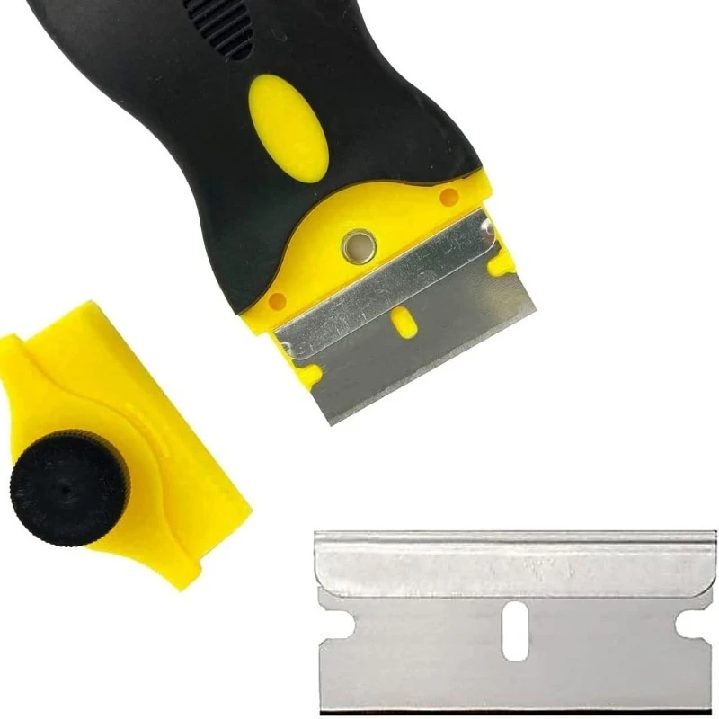 YUANJ 100 Uds hoja de afeitar de un solo filo raspador limpiador de pegamento de vidrio cuchillo removedor hoja de acero herramienta caja de repuesto cuchillas cortadoras