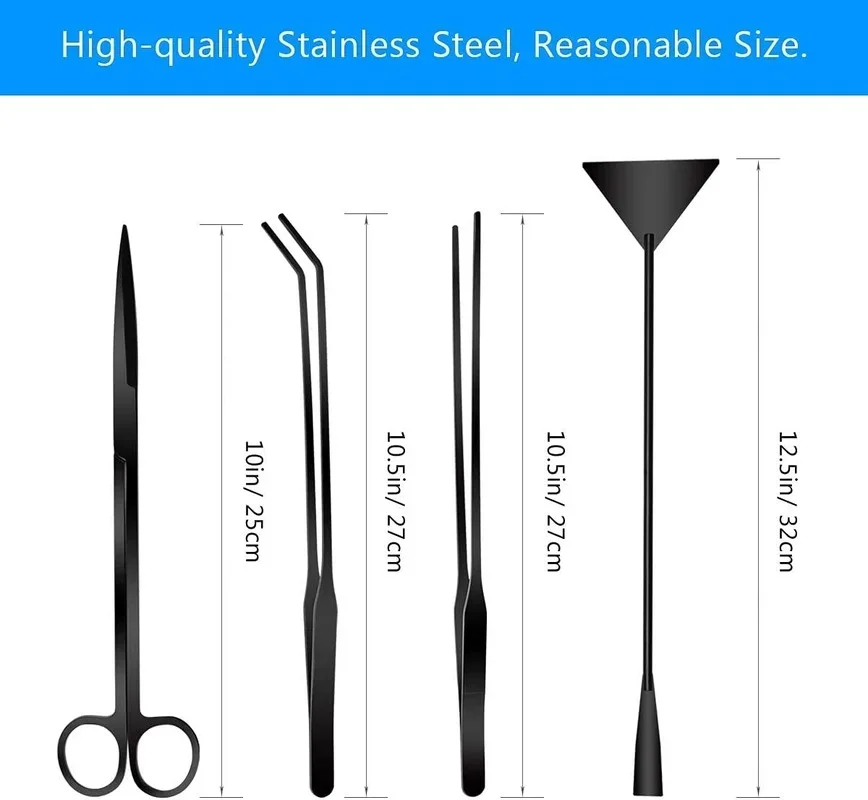 4-IN-1 Aquarium Tools Kit Aquascape Anti-Rust Aquatic Plant Tool Stainless Steel Tweezers Scissors Spatula Fish Tank Accessories