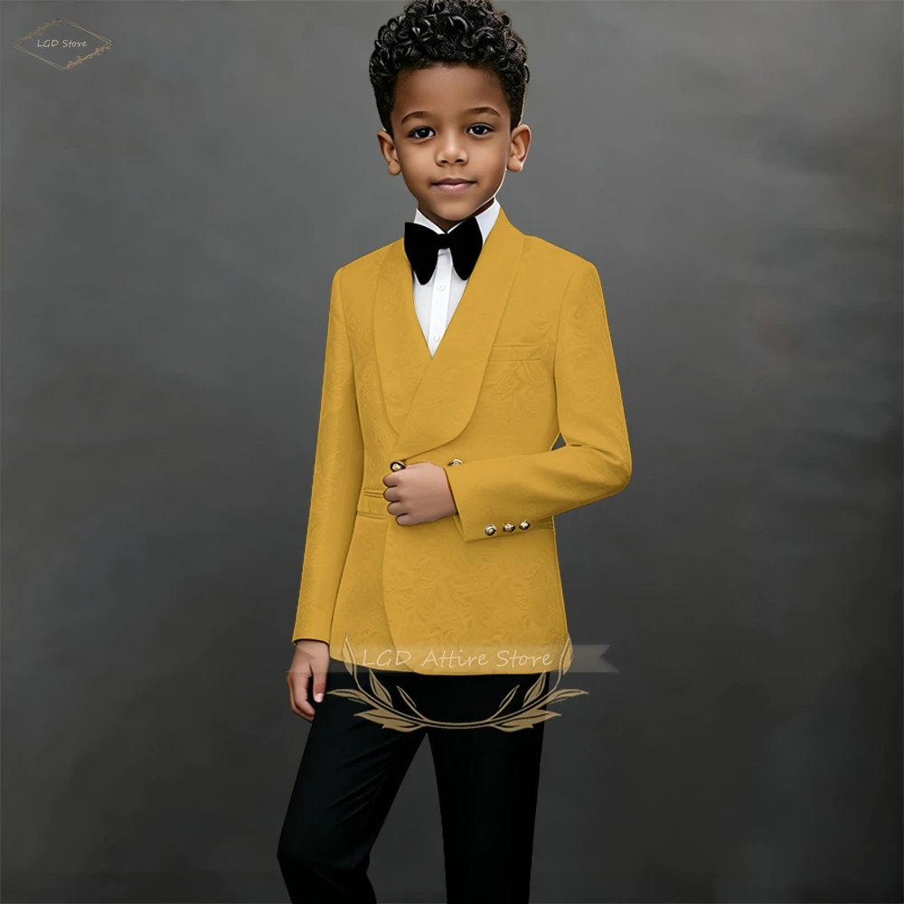 

Boys' Custom Classic 2-Piece Jacquard Suit – Shawl Lapel Blazer & Black Trousers for Weddings, Parties & Ceremonies