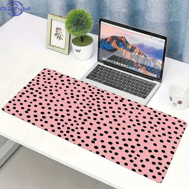 Chic Black Dot & Pink Desk Mat - Extended, Non-Slip Rubber Base Mouse Pad with Stitched Edges for Home Office and Gaming - Avail