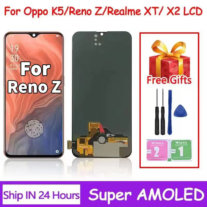 Ekran wyświetlacza K5 do Oppo Reno Z PCDM10, panel dotykowy LCD z digitizerem do Realme X2 XT RMX1992 RMX1921 LCD (OLED RenoZ W Frame)