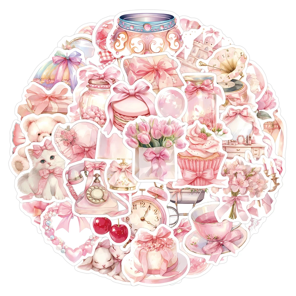

10/30/60pcs Watercolor Pink Coquette Aesthetic Stickers Cute Cartoon Girl Heart Sticker DIY Phone Suitcase Notebook Decals Pack