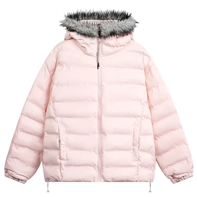 جواكت شتوية للرجال بياقة من الفرو معاطف باركاس ملابس خروج هاراجوكو هيب هوب سترات مبطنة كبيرة الحجم سترات فضفاضة غير رسمية ملابس خارجية #2