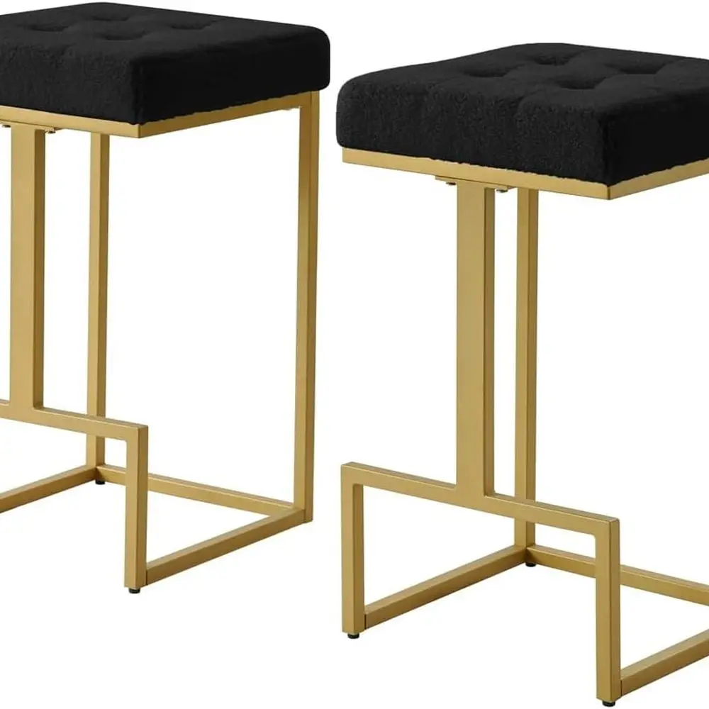 เก้าอี้บาร์สีดำหุ้มผ้าบุนวมสูง 26 นิ้ว จำนวน 2 ตัว สำหรับเคาน์เตอร์ครัว