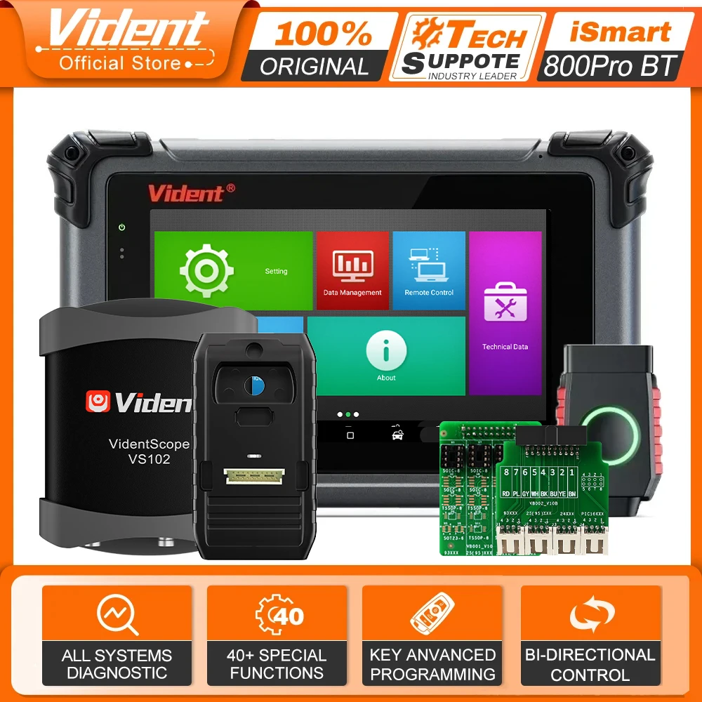 Vident iSmart800Pro BT OBD2 Car Diagnostic Tools 40 Reset Function IMMO Key Programmer Active Test Auto Scan With Oscilloscope