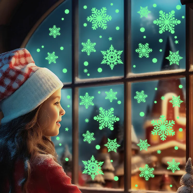 

Christmas decoration glass window stickers luminous snowflakes fluorescent stickers snowflakes static stickers
