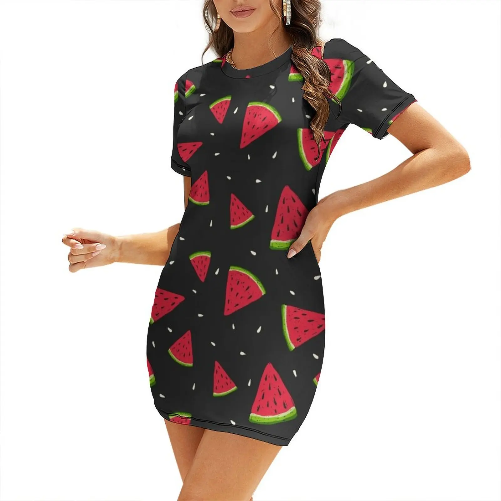 

Watermelons in the dark Short-Sleeved Dress sexy dress for women long dress women summer Dresses Women's clothing