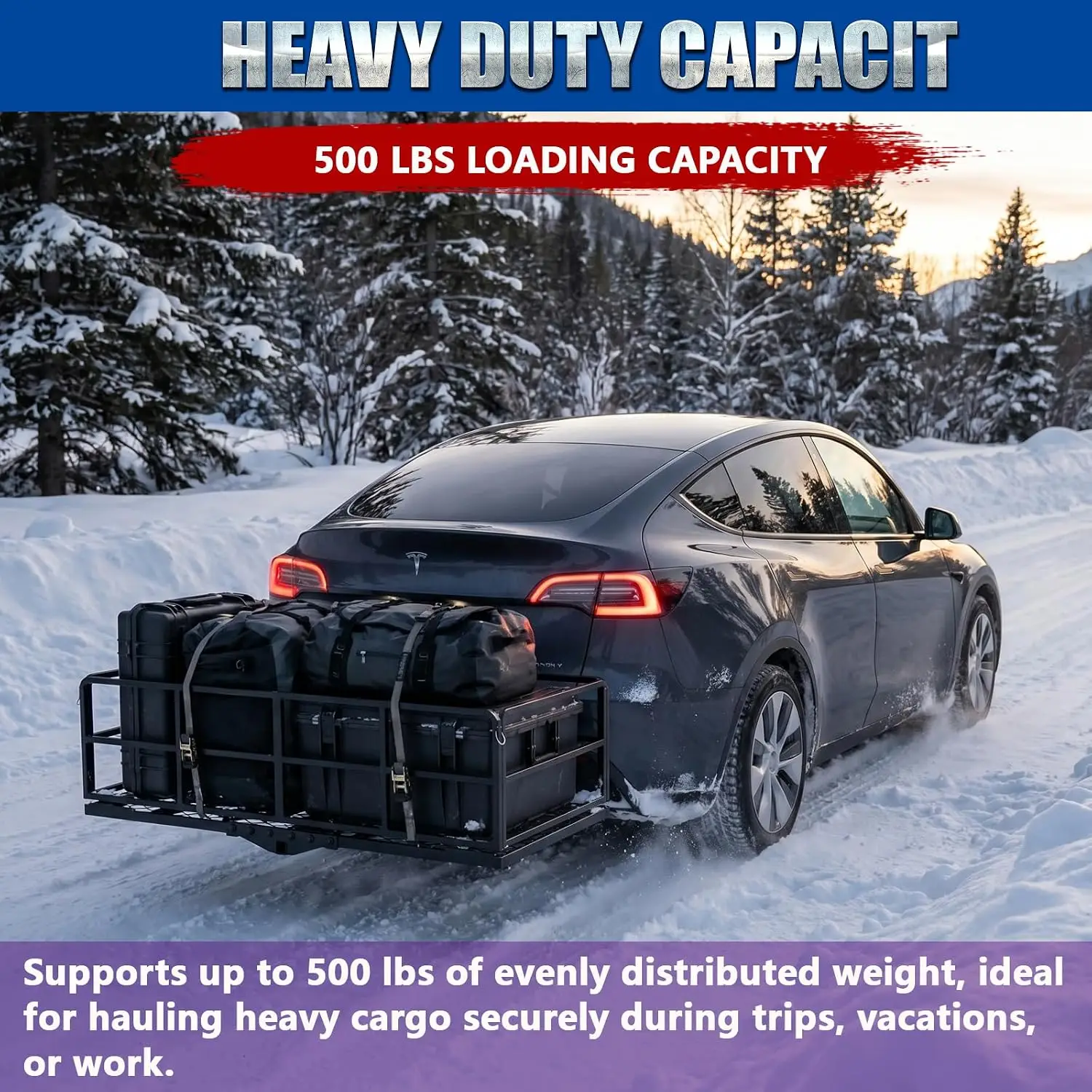 61 x 25 x 16 Inch Foldable Hitch Cargo Carrier for 2 Inch Hitch Receiver | 500 Lbs Load Capacity, Multiple-Tightener Anti Rattle