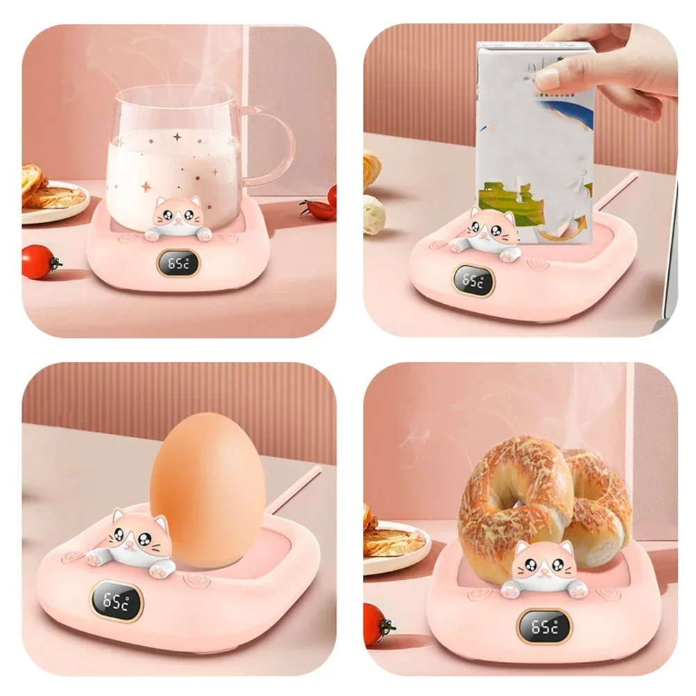 Cat Shape Smart Thermostatic Hot Plate MilkTea Water Heating Pad 4-Speed Mini Portable Cup Warmer Coffee Mug Heating Coaster