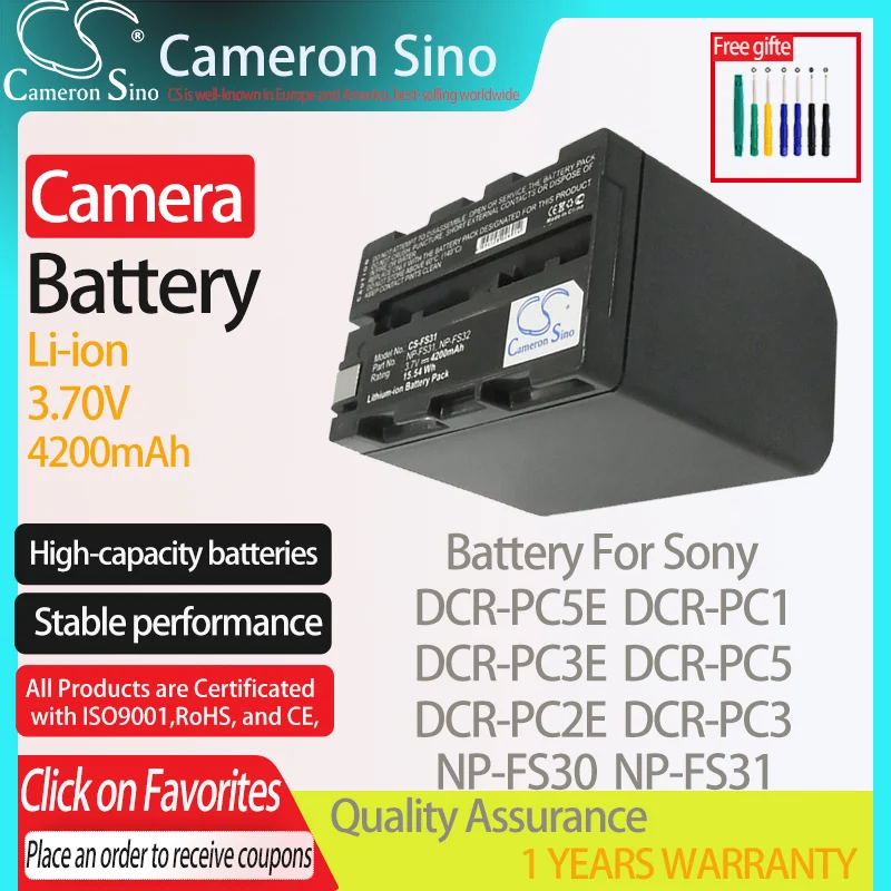 CameronSino Battery for Sony DCR-PC5E DCR-PC3E DCR-PC1 DCR-PC2E DCR-PC5 DCR-PC3 fits Sony NP-FS31 Digital camera Batteries 3.70V