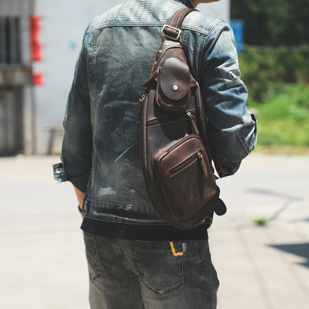 S.WORKER Echtleder Herren-Umhängetasche | Retro Crazy Horse Leder Tagesrucksack Umhängetaschen für Männer – Detail 6