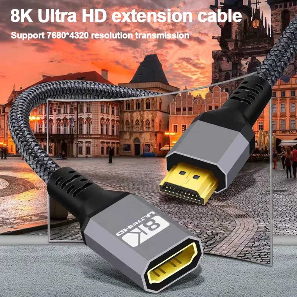 

HDMI Extension Cable 2.1 8K@60Hz, 4K@120Hz, 2K@144Hz Cable Female to Male Extension Cable for Smart TV PS4 PS5 Laptop