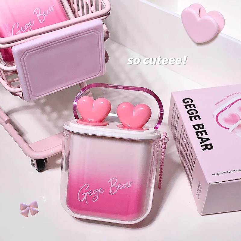 Gege Bear 2 ชิ้นหูฟังจัดแต่งทรงผม Matte Lip GLOSS Mirror Moisturizing Lip GLOSS ชุด