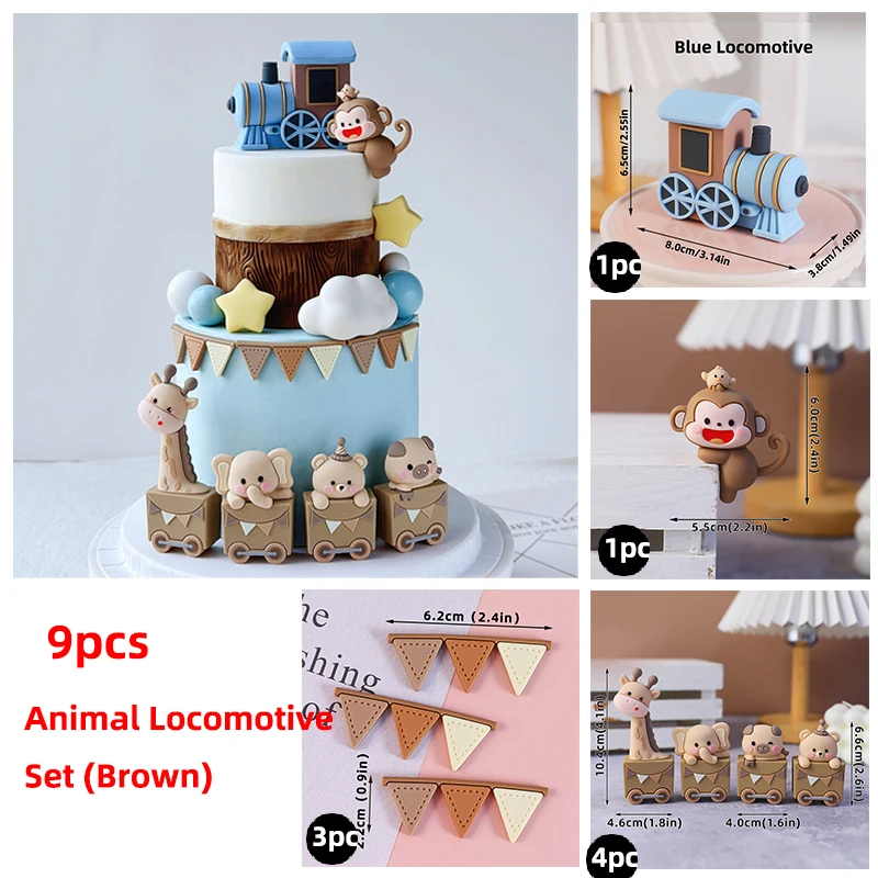 Tierzug-Kuchenaufsatz, brauner Giraffe, Bär, Elefant, Affe, alles Gute zum 1. Geburtstag, Party-Dekoration, Babyparty-Zubehör für Kinder – Detail 2
