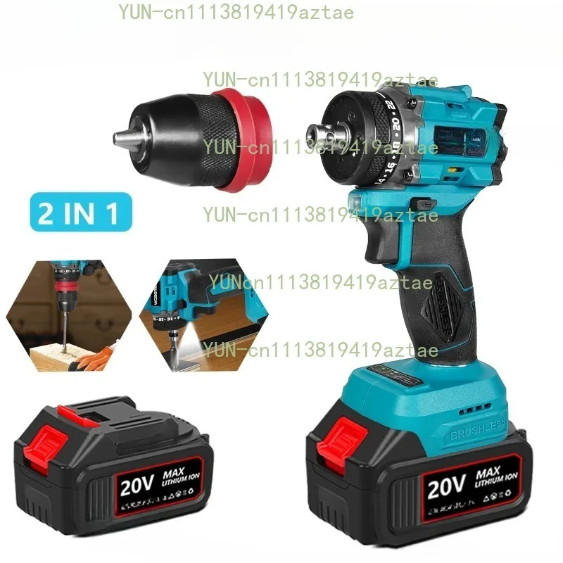 2 In 1 Brushless Screwdriver Drill 10MM Chuck Handheld Tool Fit 18V Battery