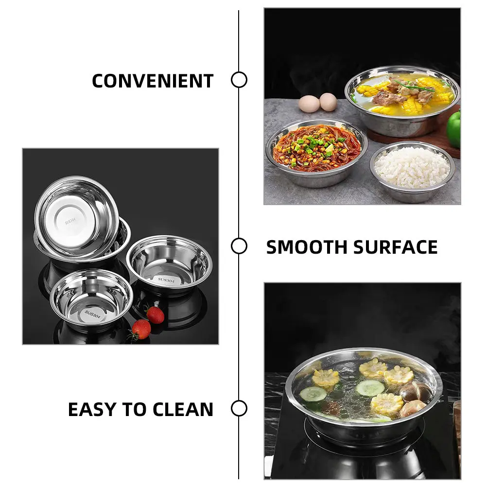 

4Pcs Stainless Steel Soup Bowl Deep Large Mixing Basin for Kitchen Salad Rice Vegetable Washing Nesting Design Space Saving