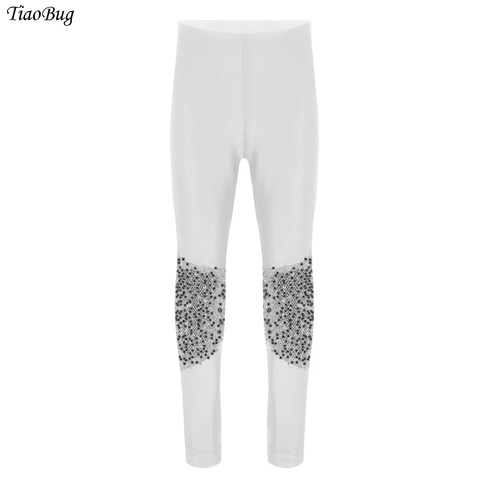

Kids Girls Gymnastics Dance Pants Leggings Shiny Sequin Patchwork Elastic Waistband Trousers for Ballet Yoga Dance Training