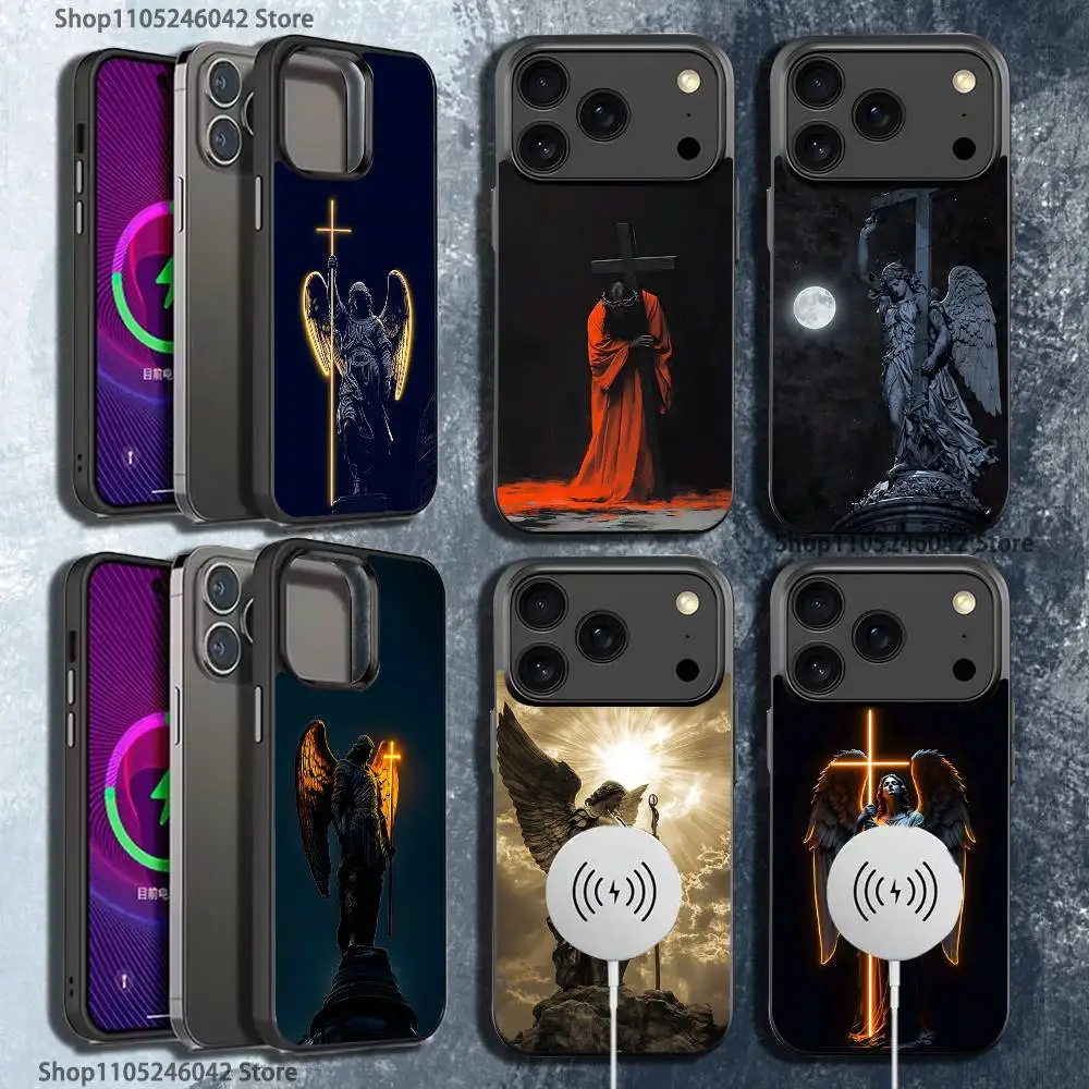 

Чехол для телефона с изображением архангела Михаила, черный, для iPhone 17, 16, 15, 14, 13, 12, 11, Pro, Max, Plus, Mini, SE4, с магнитной беспроводной зарядкой