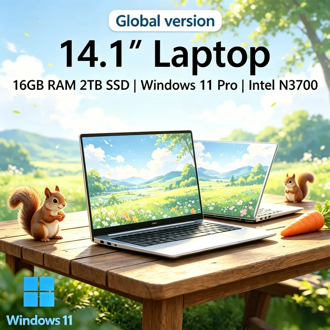 

2026 Opulent Polished 14.1'' Nano‑thin Laptop 16GB RAM 2TB SSD Intel N3700 1080P Screen Windows 11 Pro Enlightened Fun‑Driven