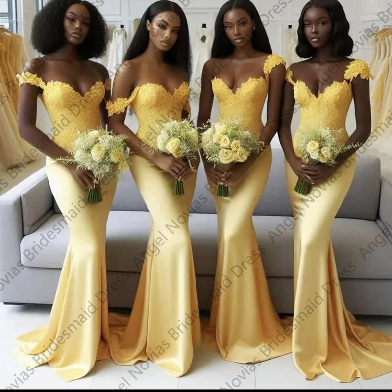 

Customized Long Mermaid Yellow Bridesmaid Dresses Girls Wedding Party Maid Of Honor Dress robe demoiselle d honneur femme