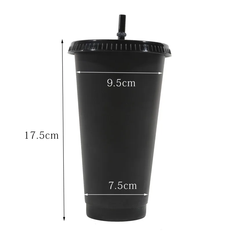 601-700Ml Straw Cup with Lid Reusable Coffee Cups Plastic Water Mug Black White Couple Cup  Matte Finish Coffee Mug