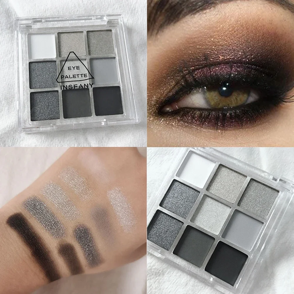Paleta de sombra de ojos de 9 colores, paleta negra ahumada, paleta de sombra de ojos con brillo mate, paleta de pigmentos de ojos ahumados