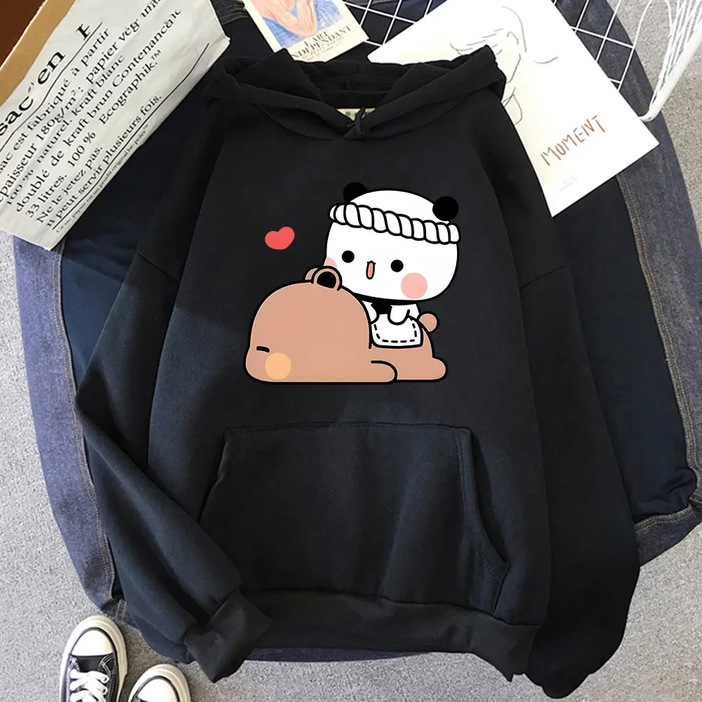 Kawaii BuBu Panda Massaging Her Love Sleepy DuDu Bear Hoodies Cute Panda Bear Sweatshirt Women/Men's Clothes Korean Styele Tops