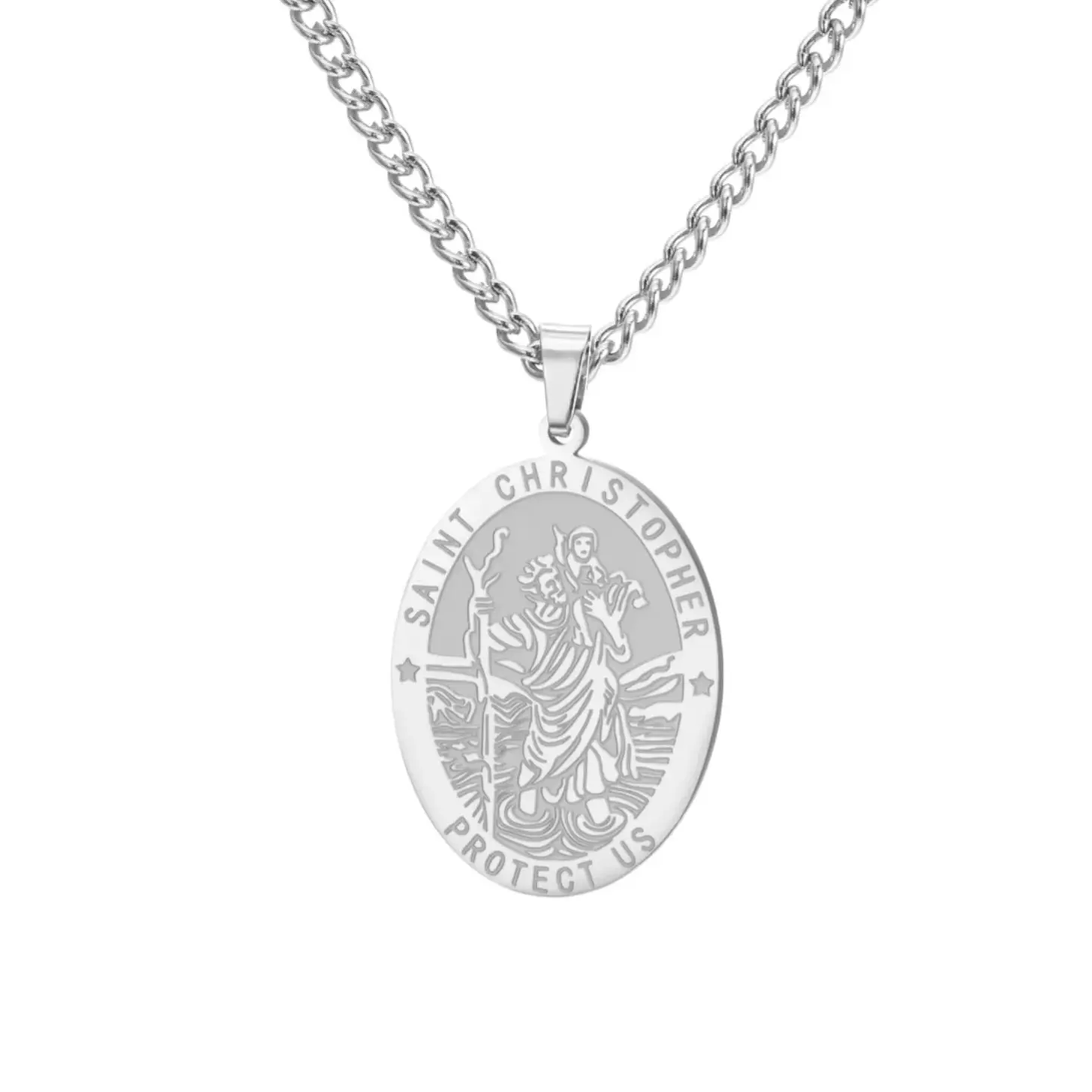 LIKGREAT St Christopher Pendant Necklace for Men Women Travel Protection Blessing Catholic Amulet Gifts Stainless Steel Jewelry