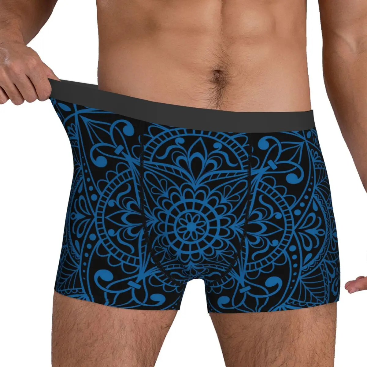 Blue Mandala Underwear Abstract Floral Print Men Underpants Customs Elastic Boxershorts High Quality Shorts Briefs Plus Size