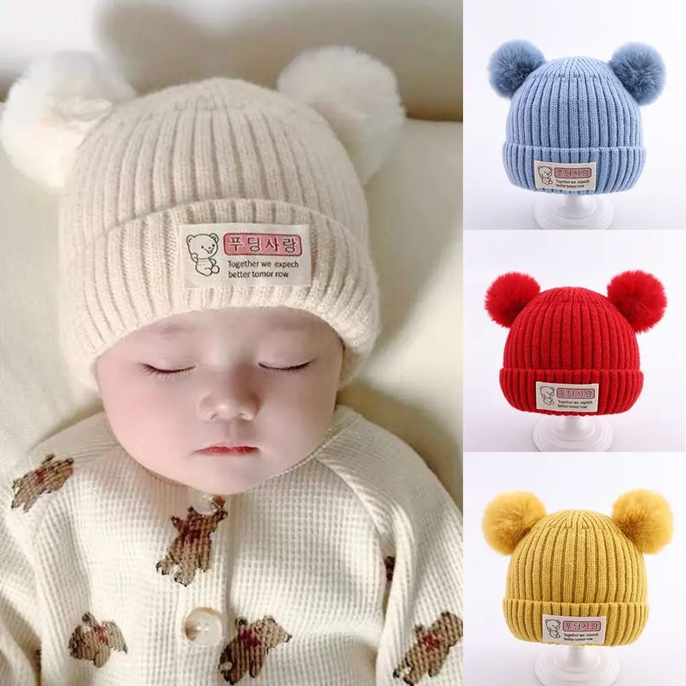 

New Solid Color Baby Knitted Hat Plush Ball Soft Children Warm Cap 0-3 Year Winter Hat Boys Girls