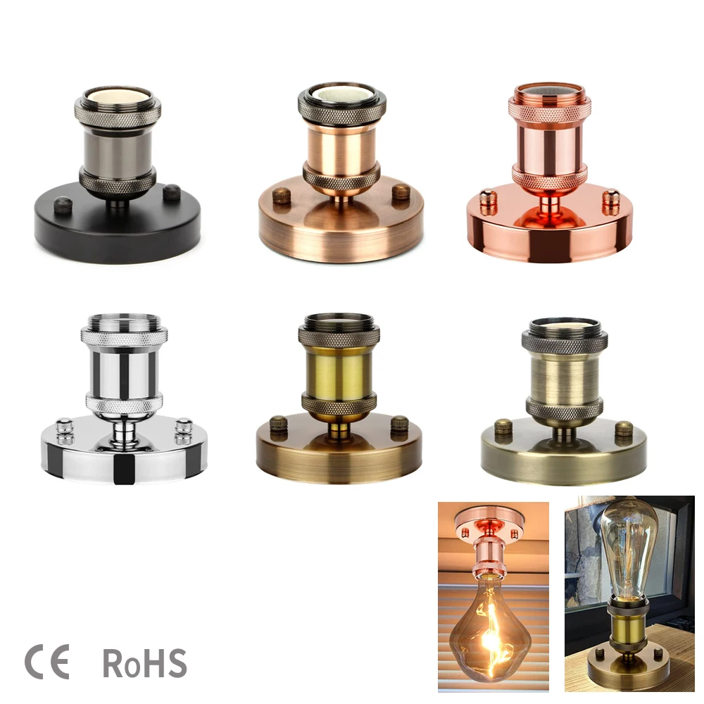 Lamp Base 220V E26 E27 Electroplating Vintage Retro Antique Edison Ceiling Screw Light Lamp Bulb Socket Holder 6 colors