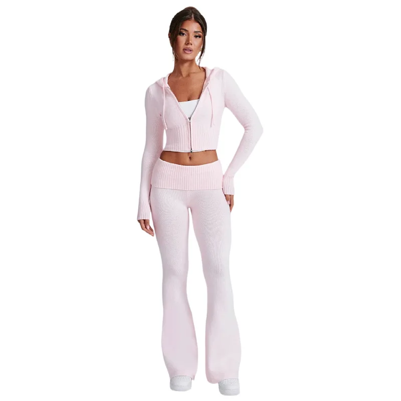 New European and American Women's Clothing Slim-fitting Short Hooded Top Casual Pants Fashion Suit Women's Two-piece Set