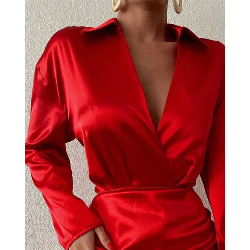 Sexy Frauen Falten Party Hochzeit Hemd Kleid Elegante Chic Langarm Raffen Abschlussfeier Cocktail Bodycon Minikleid Abendkleid