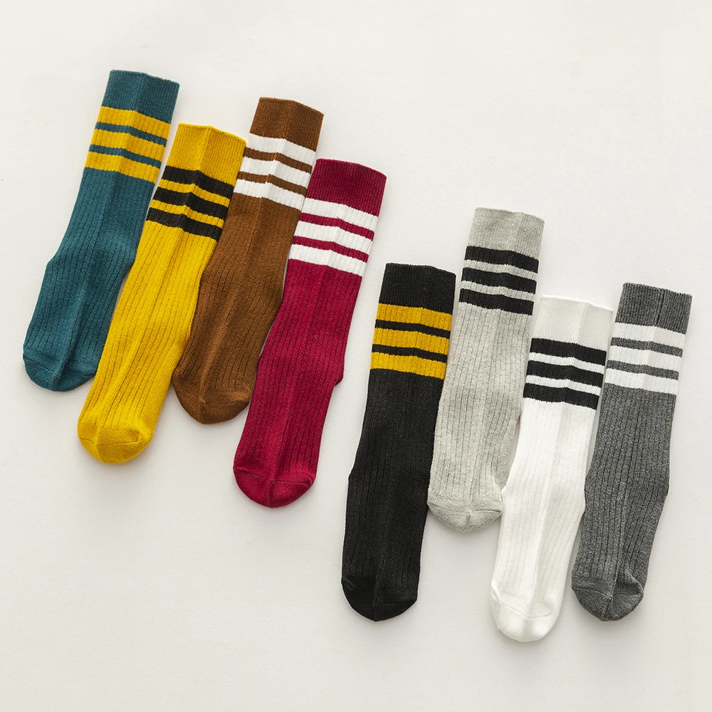 1 Pairs Preppy Style Shildren Socks  Soft Cotton Black White Striped Warm Student High knee Socks Boys Girls Sports Socks 3-12y