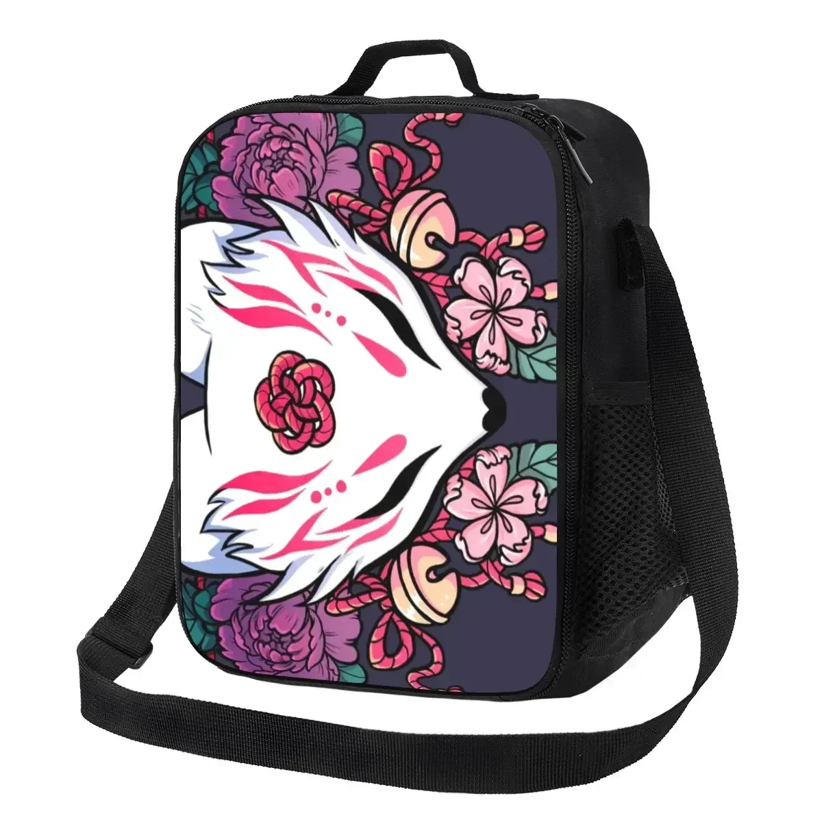 Fox Spirit Kitsune Insulated Lunch Bags for Outdoor Picnic Japanese Kabuki Portable Thermal Cooler Lunch Box Women Children