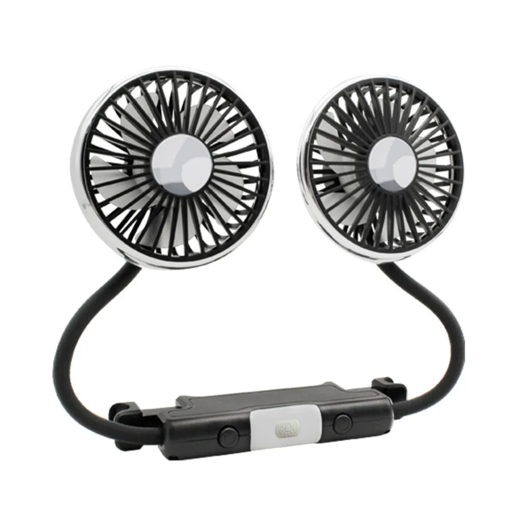 Dualhead USB For car fan with LED light 360 degree rotation for For car and home use adjustable 3 speed cooling